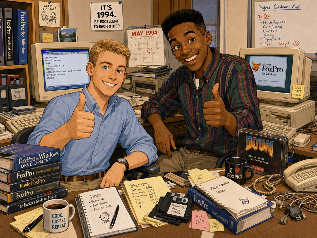 Jeffrey Baker and Perry Glover, the two programmers who wrote
                the puzzle game Muse in Richmond, Virginia in 1994.